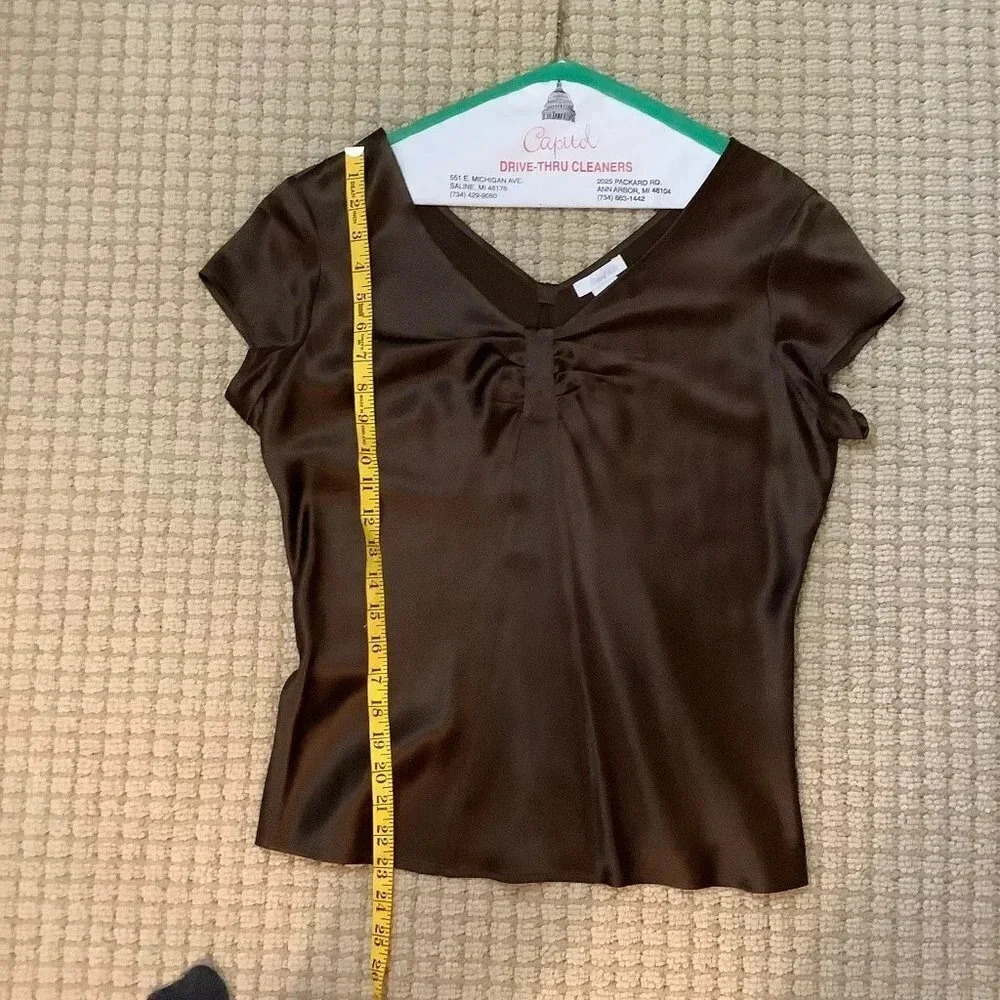 Marshall Fields Brown Satin Blouse Size M - Picture 6 of 8